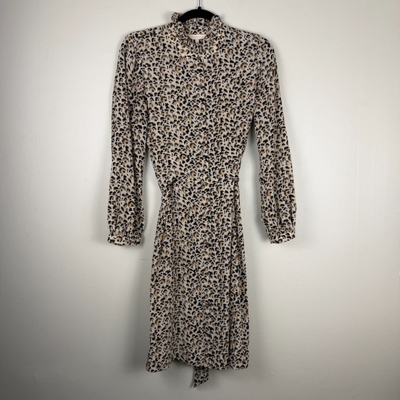 Rebecca Taylor Dresses & Skirts - Rebecca Taylor Dress Women's 4 Beige Black Leopard Print Silk Belted Career